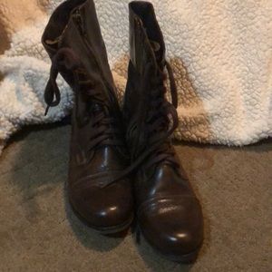 Brown zip up mock tie boots
